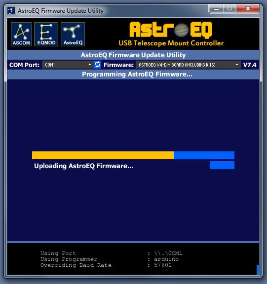  Uploading the AstroEQ Firmware